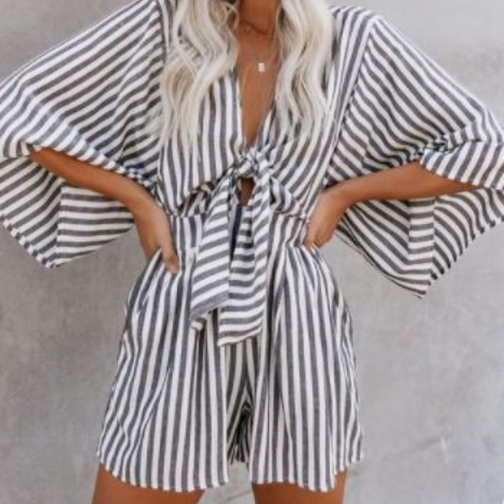 Vici Cotton Pocketed Tie Romper